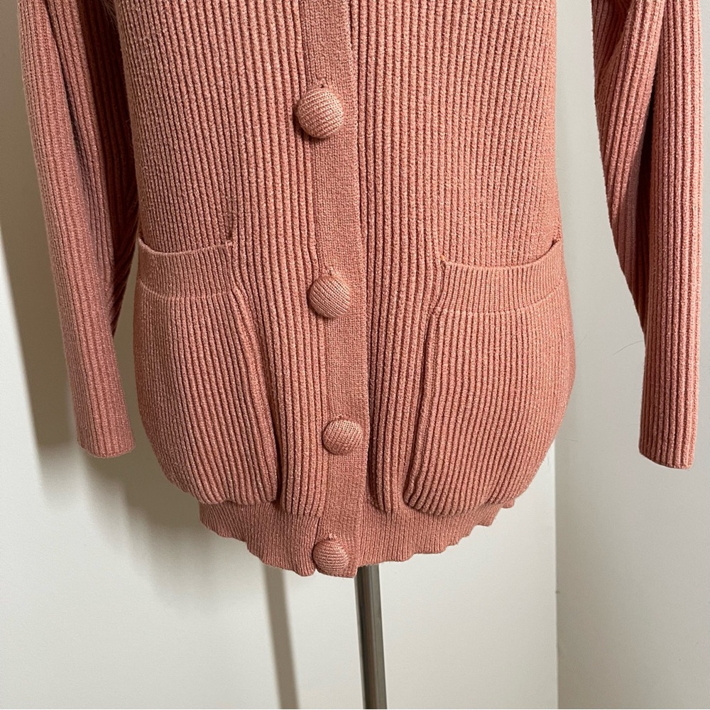 Lulu’s Women’s Deep Coral-SZ S- Long Sleeve Ribbed Knit Cardigan Sweater - Picture 4 of 11